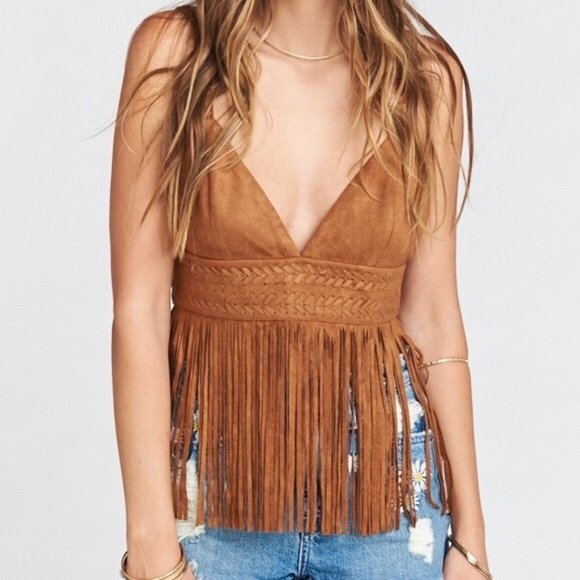 suede fringe crop top